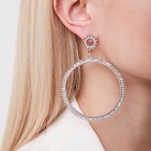 Rhinestone Drop Hoop Earrings